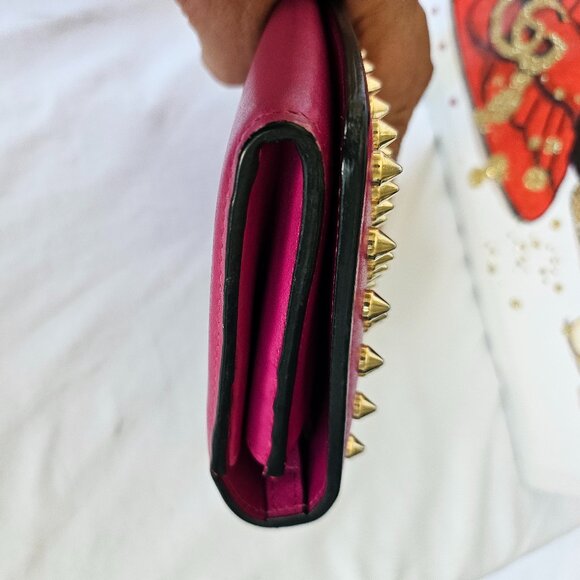 Louboutin Pink spiked leather wallet wristlet clutch - Picture 6 of 16